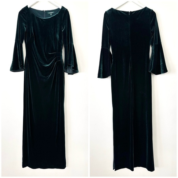 Lauren Ralph Lauren Dark Green Velvet Maxi Gown - Picture 1 of 7